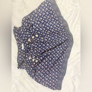 Navy Floral Button-Front Skirt